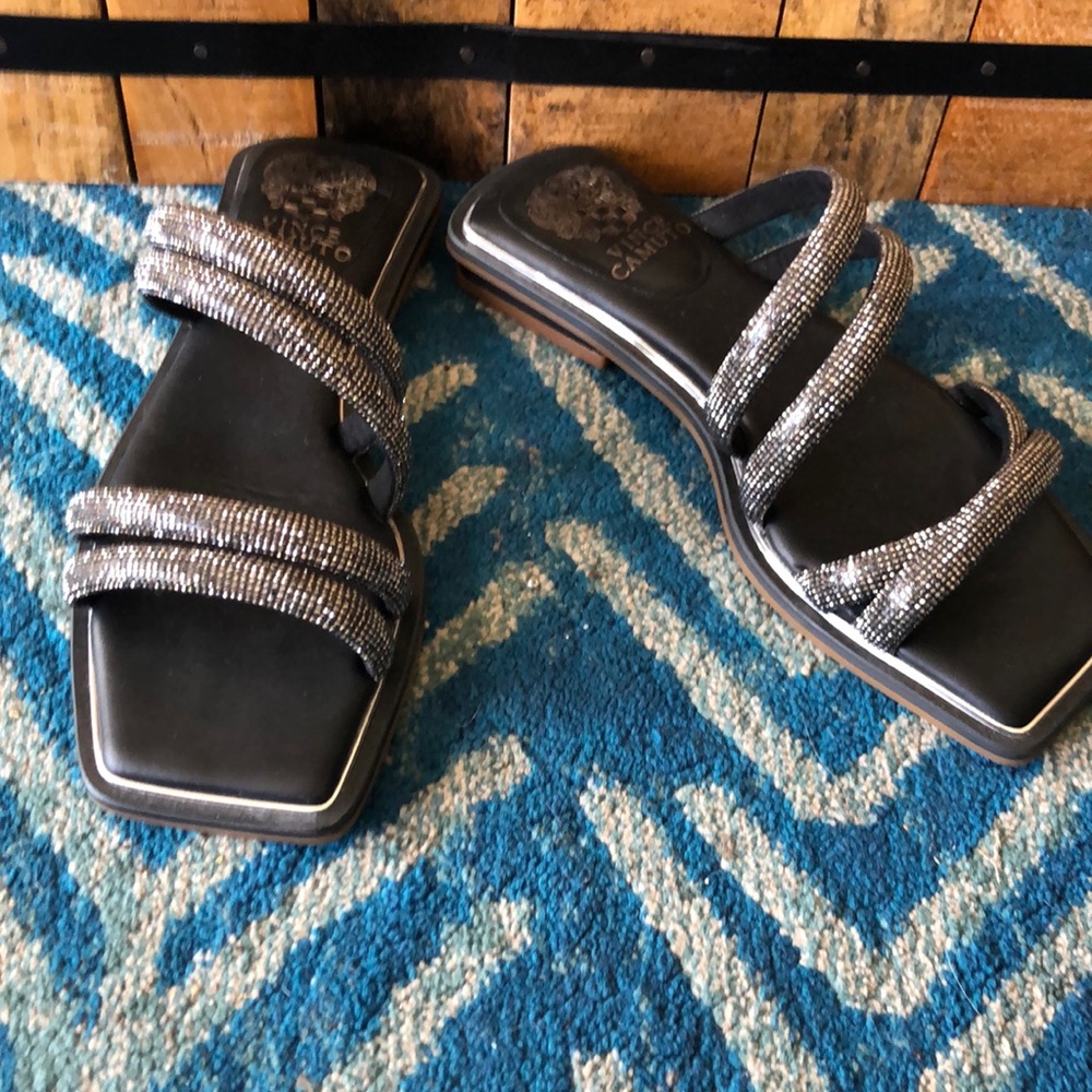 Vince Camuto Women's Peomi Crystal Strap Sandals Black Size 7.5
